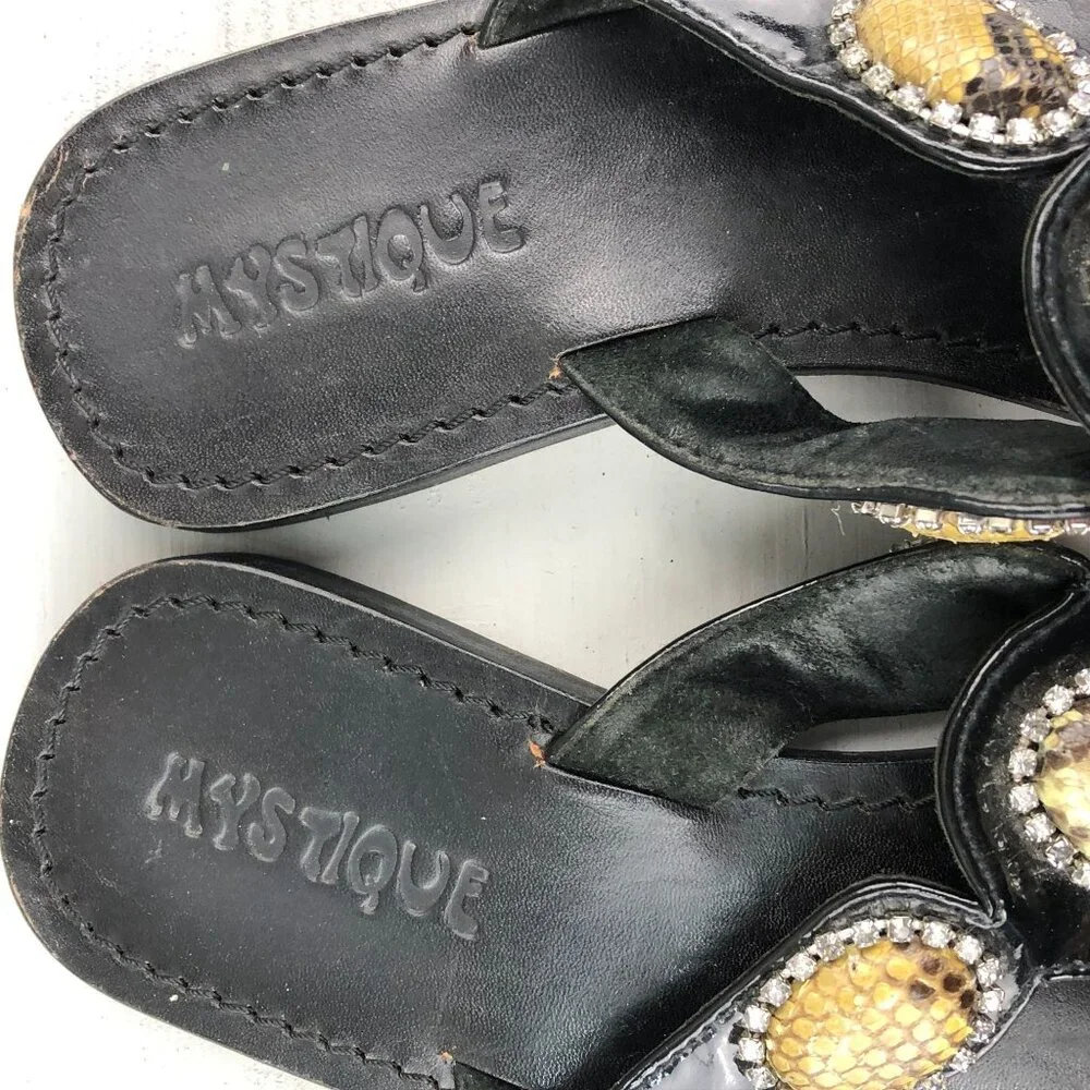 Mystique Boutique Black Sandal with Gold Embellishments